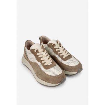Pantofi dama  taupe cu bej din piele