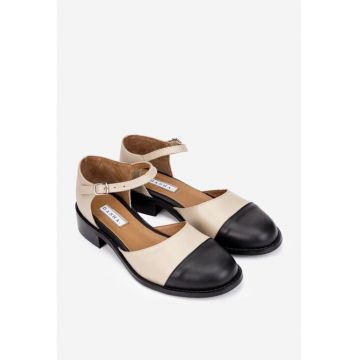Pantofi dama taupe cu negru din piele naturala