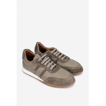 Pantofi dama  taupe din piele cu aspect perforat