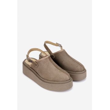 Pantofi dama  taupe din piele cu decupaj