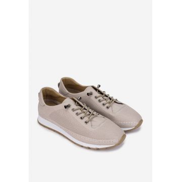 Pantofi dama taupe din piele naturala cu siret elastic