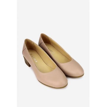 Pantofi dama taupe din piele naturala cu toc mic