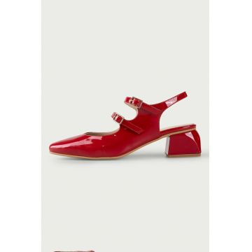 Pantofi din piele lacuita cu varf patrat
