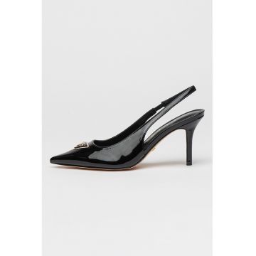 Pantofi slingback cu toc stiletto si aspect lacuit