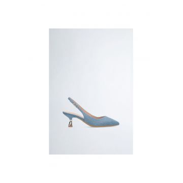 Pantofi slingback de denim cu varf ascutit