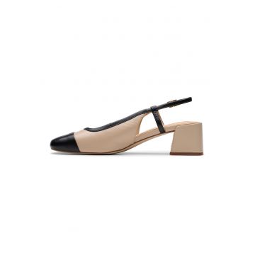 Pantofi slingback din piele cu toc masiv