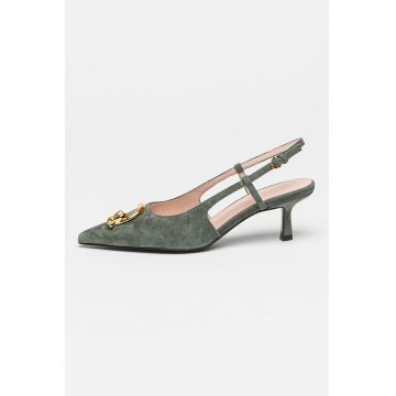 Pantofi slingback din piele intoarsa cu toc kitten