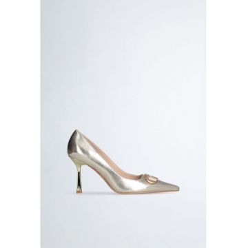 Pantofi stiletto de piele ecologica cu logo