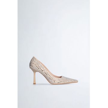 Pantofi stiletto de piele intoarsa si strasuri