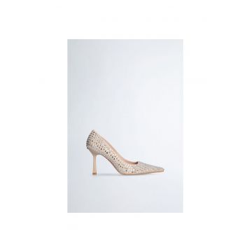 Pantofi stiletto de piele intoarsa si strasuri