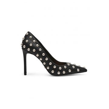 Pantofi stiletto din piele ecologica cu tinte - Negru/Argintiu