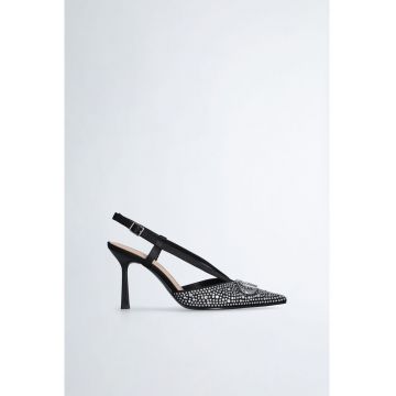Pantofi stiletto slingback cu strasuri