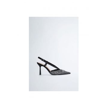Pantofi stiletto slingback cu strasuri