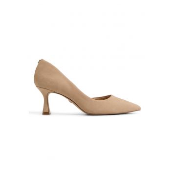 Pantofi uni de piele cu toc kitten