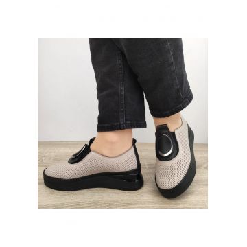 Pantofi Casual Dama  2450-Z Bej Cu Negru - Bej -