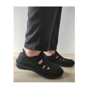 Pantofi Casual Perforati Barbati  9543 01-2 Negri Nubuck - Negru -