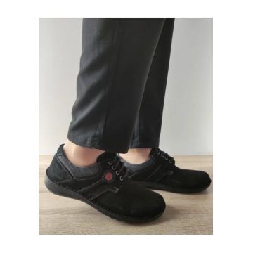 Pantofi Casual Perforati Barbati  9560 L2-2 Negri Velur - Negru -