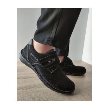 Pantofi Casual Perforati Barbati  9583 01-2 Negri Nubuck - Negru -
