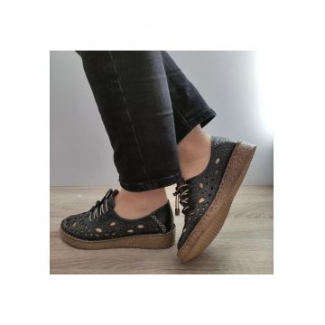 Pantofi Casual Perforati Dama 7154-1 Negri - Negru -