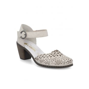 Pantofi cu velcro din piele alba cu varf deschis Rieker 40902-60