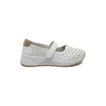 Pantofi dama confortabili  albi cu perforatii si bareta RIKN6553-80