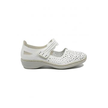 Pantofi perforati cu bareta  albi din piele naturala RIK41399-80