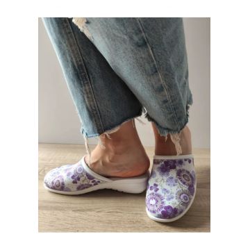 Saboti Medicali Dama  10 Qaudrifoglio Albi + Floral Lila - Floral -