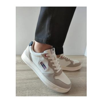 Pantofi Casual Barbati  9903 Albi Cu Gri Velur - Alb -