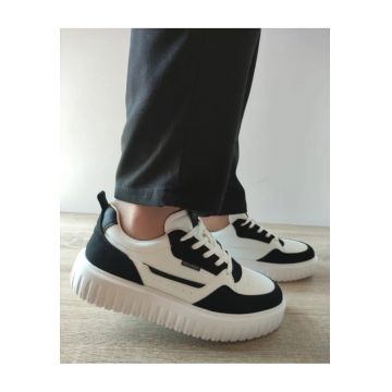 Pantofi Casual Barbati  Y237 Albi + Negru Velur - Alb -