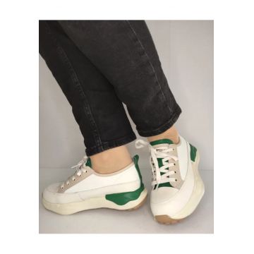 Pantofi Casual Dama  60006C 97-N Crem Cu Verde - Crem -
