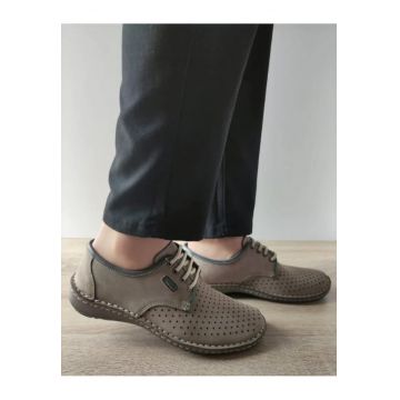 Pantofi Casual Perforati Barbati  9558 14-2 Bej Grey Lotus Nubuck - Bej