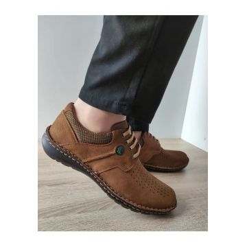 Pantofi Casual Perforati Barbati  9560 04-2 Maro Tabacco Nabuk - Maro -