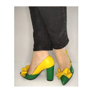 Pantofi Eleganti Dama  597 Verzi Cu Galben - Verde -