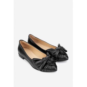 Balerini dama  din piele neagra cu ornament funda