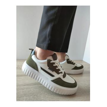 Pantofi Casual Barbati  Y237 Albi Cu Kaki Velur - Alb -