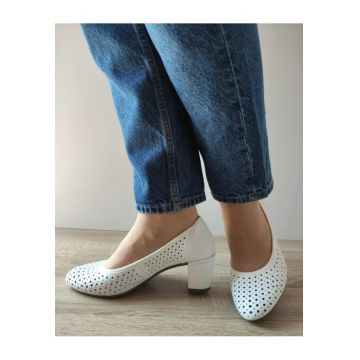 Pantofi Casual Perforati Dama  41057-80 Albi - Alb -