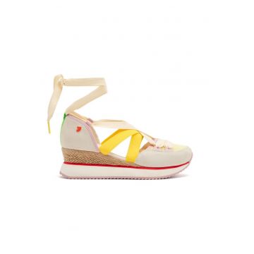 Pantofi cu talpa wedge si insertii din piele intoarsa