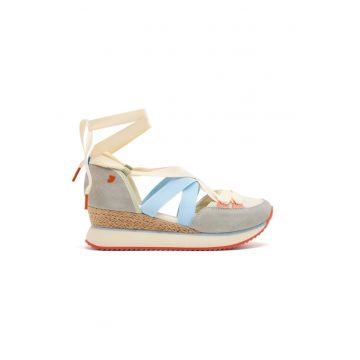 Pantofi cu talpa wedge si insertii din piele intoarsa