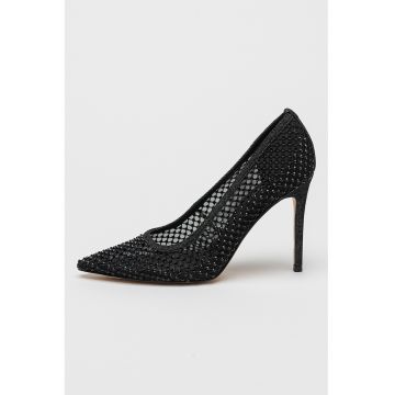 Pantofi cu toc stiletto si decorati cu strasuri Freshe - Negru