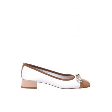 Pantofi de piele cu aplicatie cap-toe si funda