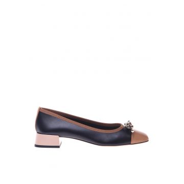 Pantofi de piele cu aplicatie cap-toe si funda