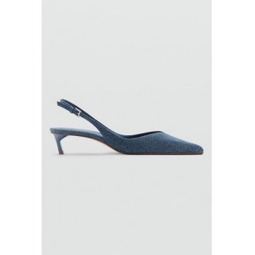 Pantofi din denim cu varf ascutit si toc