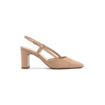 Pantofi slingback de piele cu toc si varf ascutit