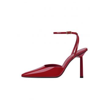 Pantofi slingback din piele lacuita cu toc