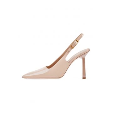 Pantofi slingback din piele lacuita