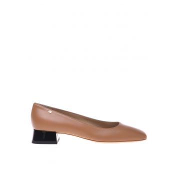 Pantofi uni de piele cu toc masiv