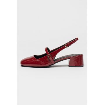 Pantofi de piele cu toc si varf patrat