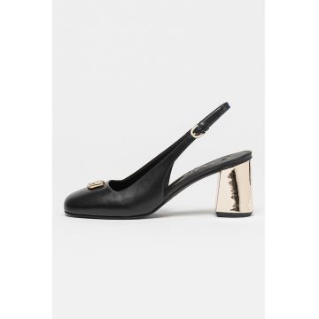 Pantofi slingback de piele cu toc masiv