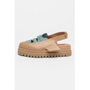 Pantofi slingback de piele - Maro camel/Albastru petrol