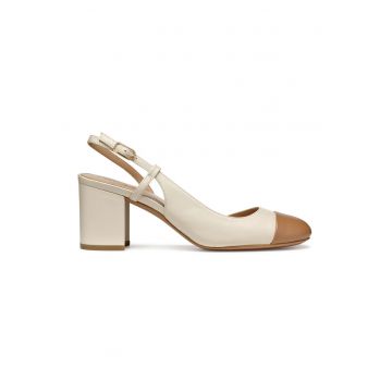 Pantofi slingback din piele si piele ecologica cu toc masiv